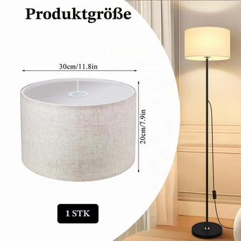 Látkové stínidlo, Ø 30 cm, lněné stínidlo, stínidlo ve tvaru bubnu, béžové náhradní stínidlo pro