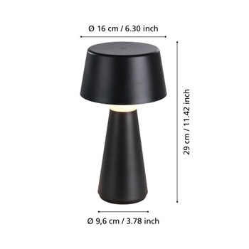 EGLO LED vonkajšia stolná lampa Scorrano, dobíjacia nočná lampa, stmievateľná dotykom, čierna