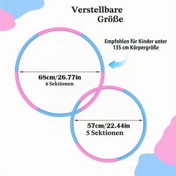 Dětská fitness hula hoop, 6dílná sada hula hoopů, průměr 68 cm, odnímatelná a velikostně