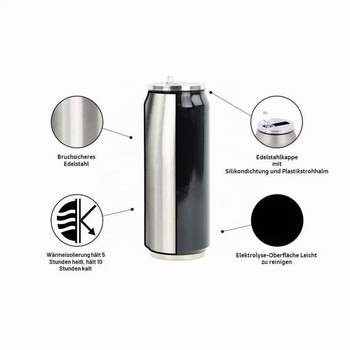YOKO DESIGN Plechovka, izolovaná nádoba, nerezová oceľ, 13 cm, čierna, mäkká guma