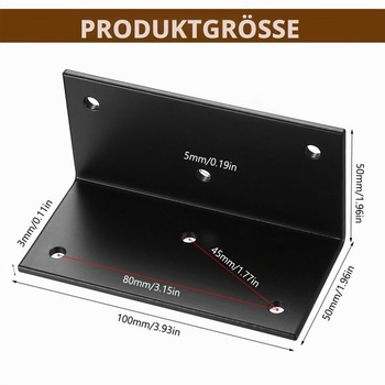 4 ks 90° L-uhlových spojok, kovových, čiernych 50x50x100 mm, čiernych 100*50*50 mm