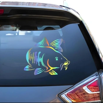 Holografická samolepka s kaprem, vodotěsná, PVC samolepka pro rybářské nadšence na auto, notebook,