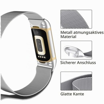 Kovový náramek kompatibilní s Fitbit Charge 6, nastavitelný nerezový síťovaný řemínek s magnetickou