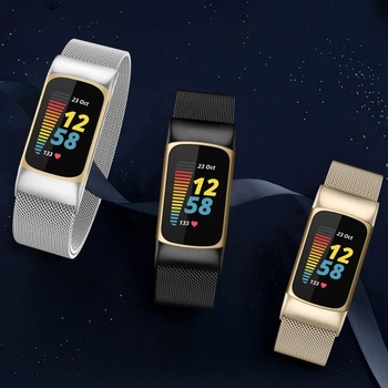 Kovový náramek kompatibilní s Fitbit Charge 6, nastavitelný nerezový síťovaný řemínek s magnetickou