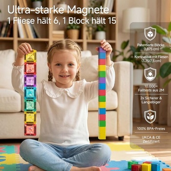 Burgkidz Magnetické stavebné bloky Cestovná sada, 48 dielikov: Kompatibilné 3 v 1 a ultraľahké |