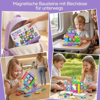 Burgkidz Magnetické stavebné bloky Cestovná sada, 48 dielikov: Kompatibilné 3 v 1 a ultraľahké |