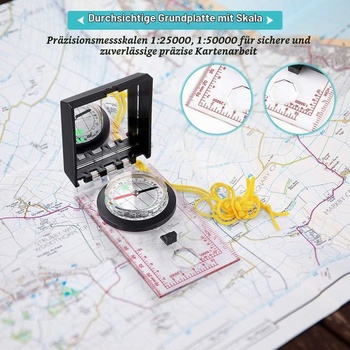 Navigační kompas pro čtení map, multifunkční průzkumný kompas, venkovní kovový kompas s pozorovací