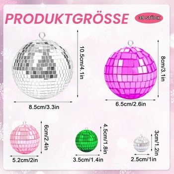 Dekorácia na disko guľu, 39 kusov, lesklé disko gule, malé so závesným krúžkom, mini zrkadlové