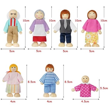 Aolso Drevená rodinná sada bábik, 7 figúrok, Sada drevených figúrok pre detský domček pre