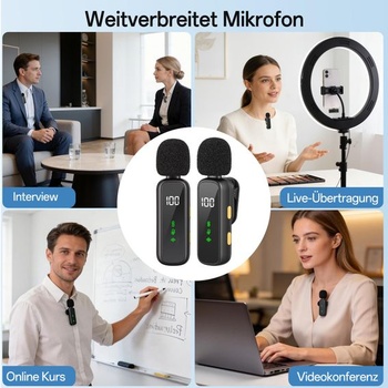Mini mikrofón pre mobilné telefóny s ukazovateľom batérie, bezdrôtový klopový mikrofón, čierny