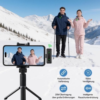 Mini mikrofón pre mobilné telefóny s ukazovateľom batérie, bezdrôtový klopový mikrofón, čierny