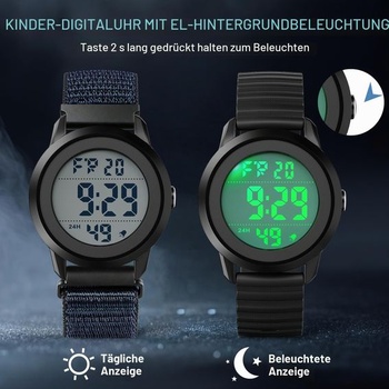 Digitálne detské hodinky pre chlapcov a dievčatá vo veku 8-16 rokov, čierna tkaná látka