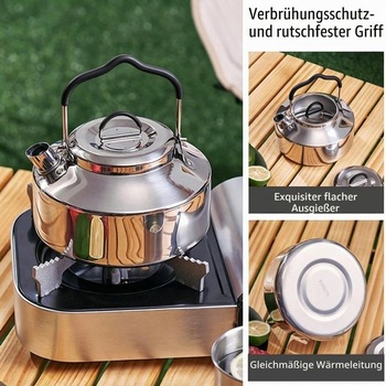 Kempingová konvice 1 litr, nerezová konvice, konvice na kávu, přenosná kempingová konvice 1000ml