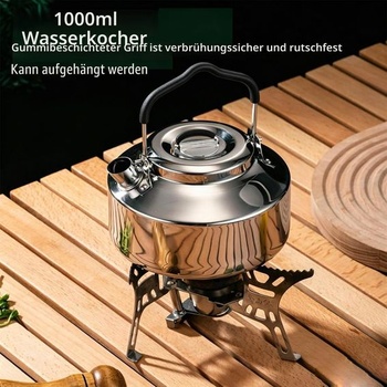 Kempingová konvice 1 litr, nerezová konvice, konvice na kávu, přenosná kempingová konvice 1000ml