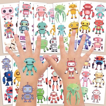 Tetování robotů pro děti, 10 listů dočasných tetování šetrných k pokožce pro děti, Párty lahůdky,