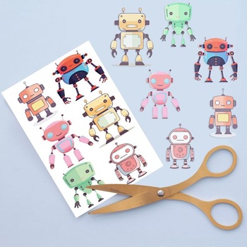 Tetování robotů pro děti, 10 listů dočasných tetování šetrných k pokožce pro děti, Párty lahůdky,