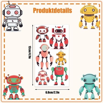 Tetování robotů pro děti, 10 listů dočasných tetování šetrných k pokožce pro děti, Párty lahůdky,
