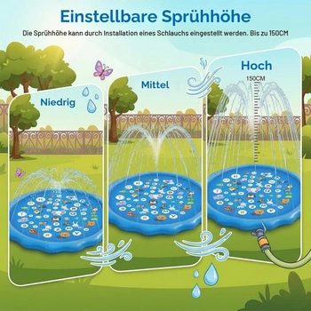 Vodní hrací podložka Ninonly Splash Pad Kids 170 cm se 3 výškovými nastaveními, protiskluzovou