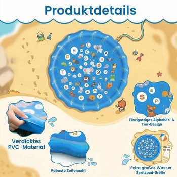 Vodní hrací podložka Ninonly Splash Pad Kids 170 cm se 3 výškovými nastaveními, protiskluzovou