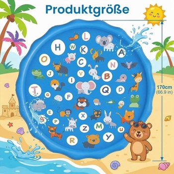 Vodná hracia podložka Ninonly Splash Pad Kids 170 cm s 3 výškovými nastaveniami, protišmyková