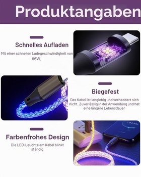 Nabíjecí kabel USB, různé barvy, 100 cm nabíjecí kabel USB s LED podsvícením