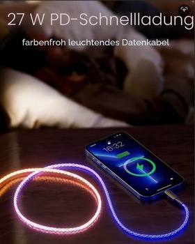 Nabíjací kábel USB, rôzne farby, 100 cm nabíjací kábel USB s LED podsvietením