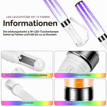 2 LED svetelné tyčinky, 15 farieb, svietiaca tyčinka pre večierky a koncerty