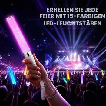 2 LED svetelné tyčinky, 15 farieb, svietiaca tyčinka pre večierky a koncerty