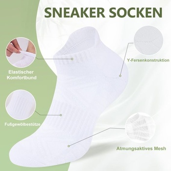 Bambusové ponožky SockWaddles do tenisiek pre ženy a mužov, 6 párov, polstrované, veľkosti 47-50, biele