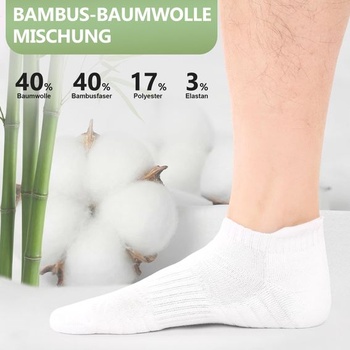 Bambusové ponožky SockWaddles do tenisiek pre ženy a mužov, 6 párov, polstrované, veľkosti 47-50, biele