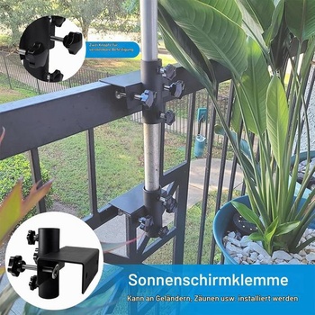 Kovový držiak slnečníka, držiak slnečníka na balkónové zábradlie, držiak slnečníka na balkónovej