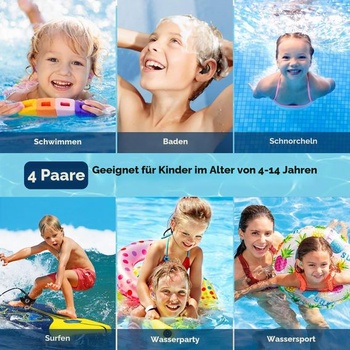 Dětské plavecké špunty do uší - 4 páry dětských plaveckých špuntů do uší - fialové, zelené, černé,