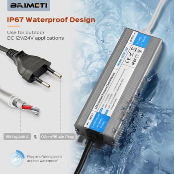 LED transformátor 24V 300W, BRIMETI vodotesný IP67 LED napájací zdroj 12,5A so zástrčkou, spínaný