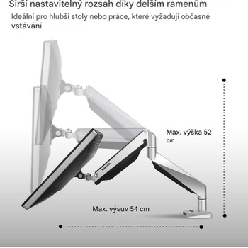 Držiak monitora s plynovou pružinou D7L, nosnosť 15 kg, strieborný - A