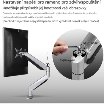 Držiak monitora s plynovou pružinou D7L, nosnosť 15 kg, strieborný - A