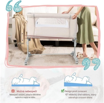 5stupňová výškovo nastaviteľná detská postieľka BC10112BE, 3 v 1, sklon 10 °, nosnosť 9 kg, béžová - B