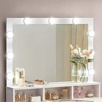 Toaletný stolík so zrkadlom a LED žiarovkami RDT120T10, 80 x 40 x 140 cm, biely - B