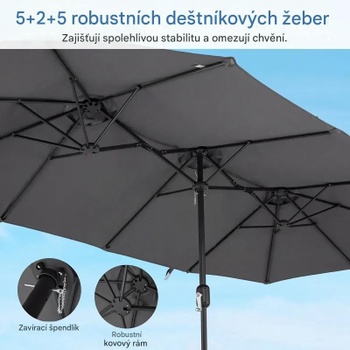 Dvojitý slnečník s ručnou kľukou NP13303GR, 400 x 215 cm, sivý - B