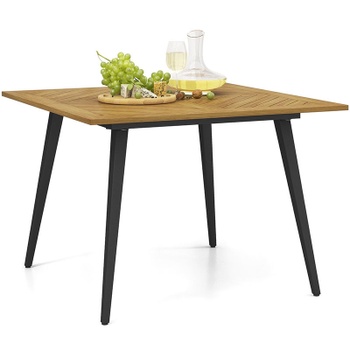 Záhradný stôl pre 4 osoby s kovovými nohami HW71589, nosnosť do 75 kg, prírodná - B