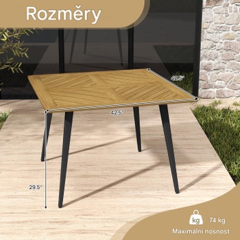 Záhradný stôl pre 4 osoby s kovovými nohami HW71589, nosnosť do 75 kg, prírodná - B