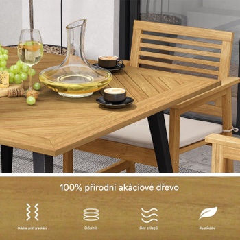 Záhradný stôl pre 4 osoby s kovovými nohami HW71589, nosnosť do 75 kg, prírodná - B