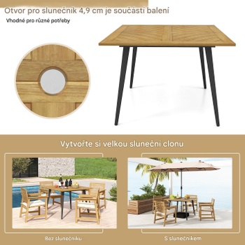 Záhradný stôl pre 4 osoby s kovovými nohami HW71589, nosnosť do 75 kg, prírodná - B