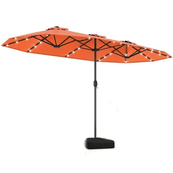 Dvojitý záhradný slnečník s podstavcom NP13436DE-OR, LED osvetlenie, UPF 50+, oranžový - B