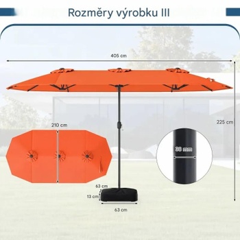 Dvojitý záhradný slnečník s podstavcom NP13436DE-OR, LED osvetlenie, UPF 50+, oranžový - B