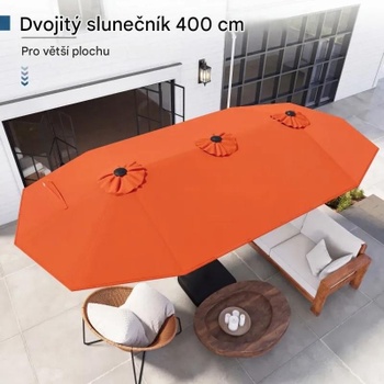 Dvojitý záhradný slnečník s podstavcom NP13436DE-OR, LED osvetlenie, UPF 50+, oranžový - B