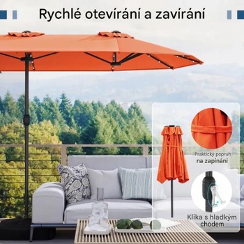 Dvojitý záhradný slnečník s podstavcom NP13436DE-OR, LED osvetlenie, UPF 50+, oranžový - B