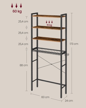 Kúpeľňový regál nad toaletu BTS114KD01, 24 x 60 x 173 cm, čierno / hnedá - B