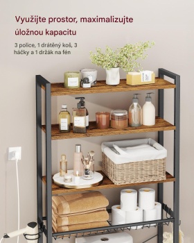 Kúpeľňový regál nad toaletu BTS114KD01, 24 x 60 x 173 cm, čierno / hnedá - B