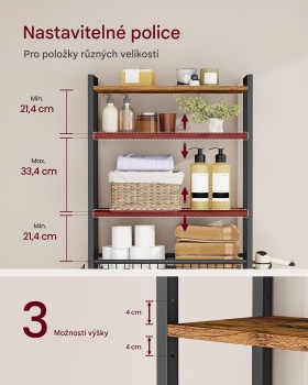 Kúpeľňový regál nad toaletu BTS114KD01, 24 x 60 x 173 cm, čierno / hnedá - B