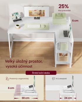 Rohový kancelársky stôl v tvare L LWD136WF01, 120 x 80 cm, biely - B